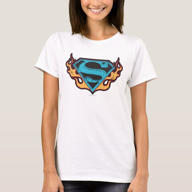 Camiseta Logotipo Azul da Supergirl com Chamas (Frente)