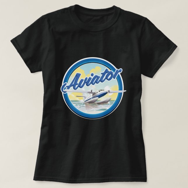 Camiseta Logotipo azul de hidroavião Aviator (Frente do Design)