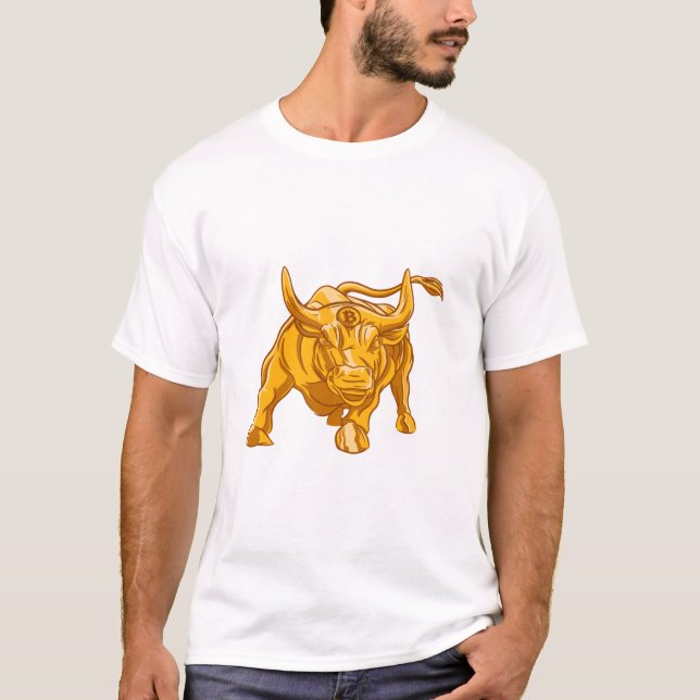 Camiseta Logotipo Bitcoin Touro Dourado (Frente)