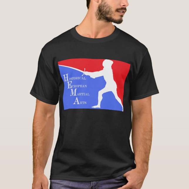 Camiseta Logotipo branco e azul vermelho de Hema (Frente)