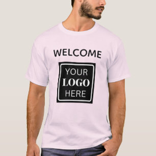 Camiseta Logotipo comercial de boas-vindas às mídias sociai