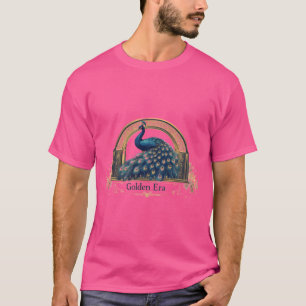 Camiseta Logotipo da Era Dourada com Design de Pavão Elegan
