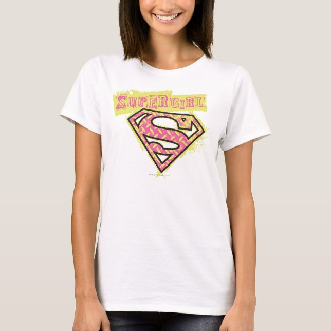 Camiseta Logotipo da Supergirl Grunge rosa (Frente)