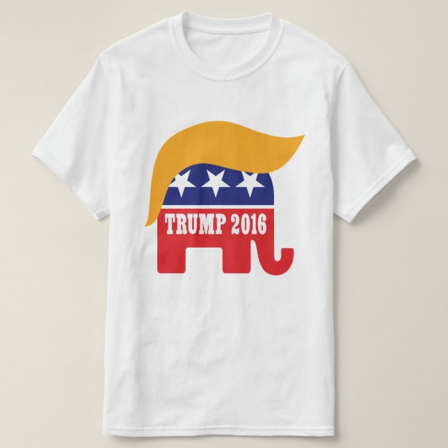 Camiseta Logotipo de Cabelo Elefante Donald Trump 2016 GOP (Frente do Design)