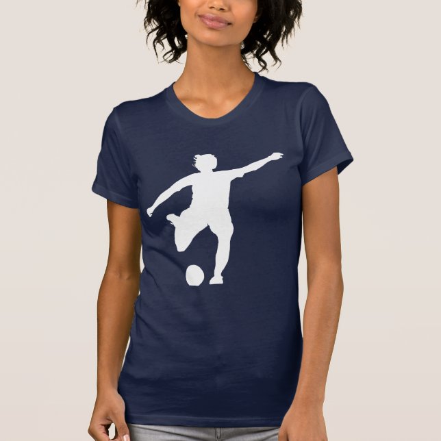 Camiseta Logotipo de futebol feminino (branco a azul) (Frente)