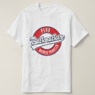 Camiseta logotipo de mochilão no Peru viajante mundial.