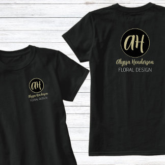 Camiseta Logotipo de Negócios de Florista Preto e Bege Simp