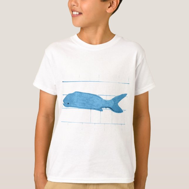 Camiseta logótipo de peixe azul (Frente)