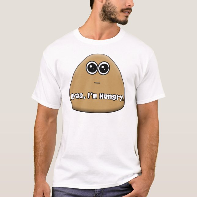 Camiseta Logótipo de Pou com fome com texto - Camisa-T (Frente)