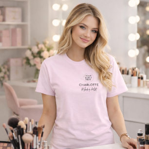 Camiseta Logotipo de Rosto Corado Rosa em Letra de Cursiva