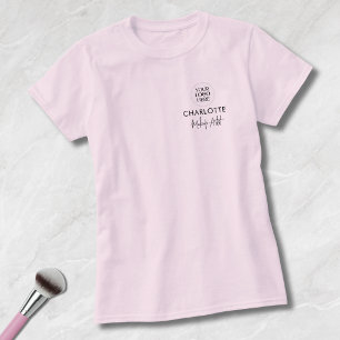 Camiseta Logotipo de Rosto Corado Rosa em Letra de Cursiva 