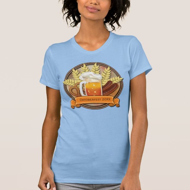Camiseta Logotipo de salsicha de cerveja Oktoberfest Pretze (Frente)