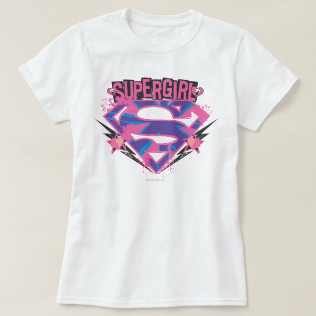 Camiseta Logotipo de Supergirl Pink e Purple Grunge (Frente do Design)