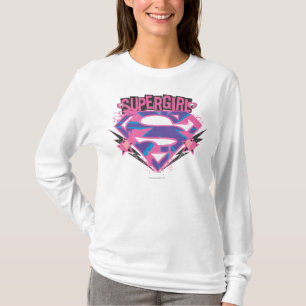 Camiseta Logotipo de Supergirl Pink e Purple Grunge