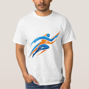 Camiseta Logotipo Dinâmico de Corredor Azul Laranja Velocid