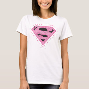 Camiseta Logotipo Distante da Supergirl Preto e Rosa