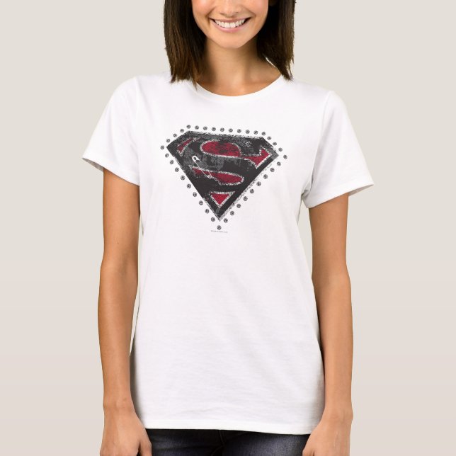 Camiseta Logotipo Distante da Supergirl Preto e Vermelho (Frente)