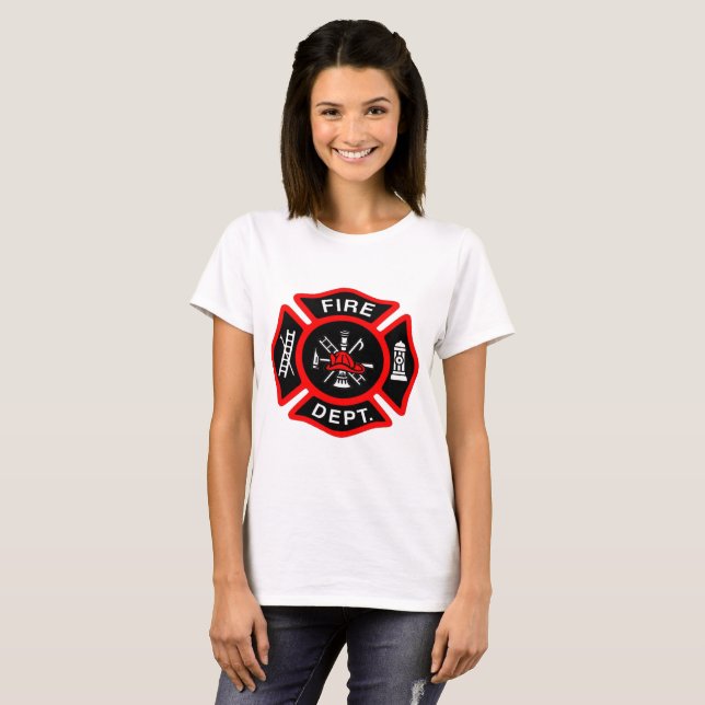 Camiseta Logótipo do Departamento de Bombeiros, Crachá Negr (Frente Completa)