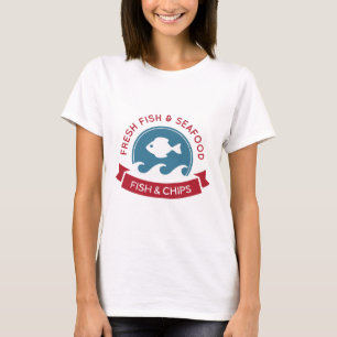 Camiseta Logotipo do marisco do peixe com batatas fritas