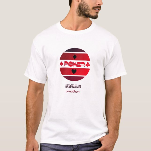 Camiseta Logótipo do pôquer vermelho preto personalizável C (Frente)