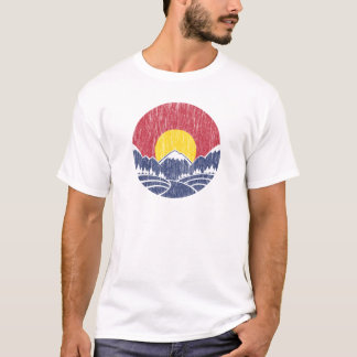 Camiseta Logotipo do por do sol da montanha rochosa do