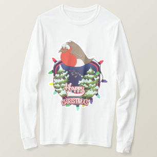 Camiseta logotipo do Robin de desenho animado de Natal feli