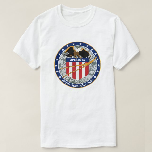 Camiseta Logotipo do Símbolo da Missão da NASA Apollo 16 (Frente do Design)