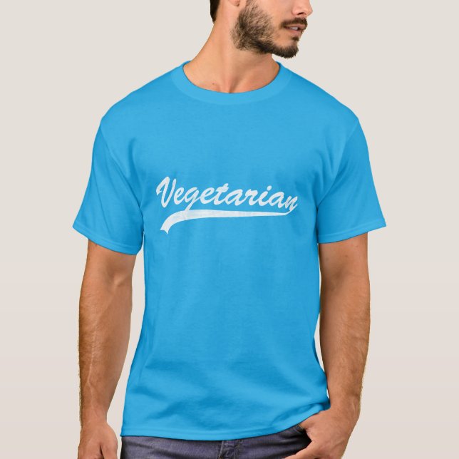 Camiseta Logotipo do vegetariano (Blue/M) (Frente)