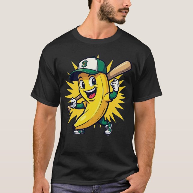 Camiseta Logotipo engraçado do mascote de beisebol da Banan (Frente)
