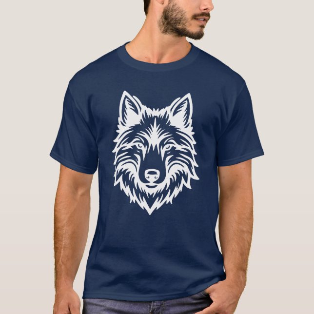 Camiseta Logotipo Gráfico de Cabeça de Lobo Selvagem Feroz (Frente)