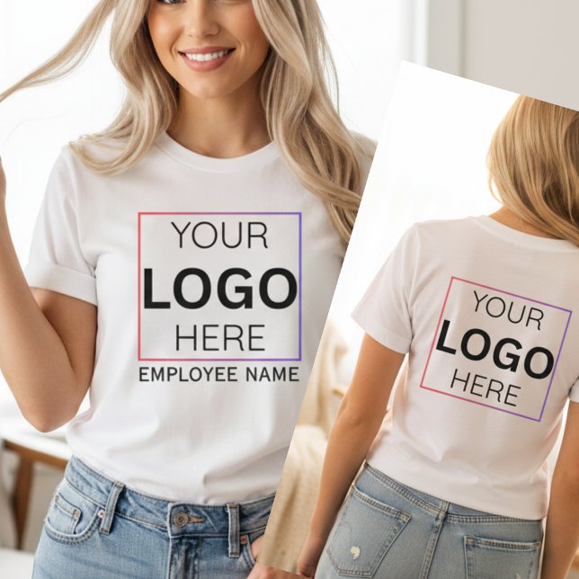 Camiseta Logotipo Personalizado com Nome do Funcionário | E (Custom Logo Front & Back - Employee Uniform with Personalized Name)