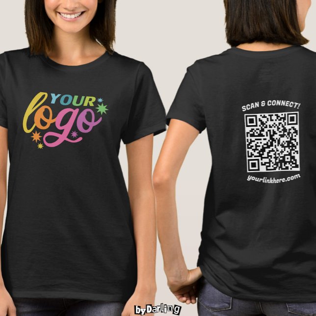Camiseta Logotipo Personalizado Frente e Traseira Código QR (Custom Logo Front & Back QR Code Modern Women T-Shirt)