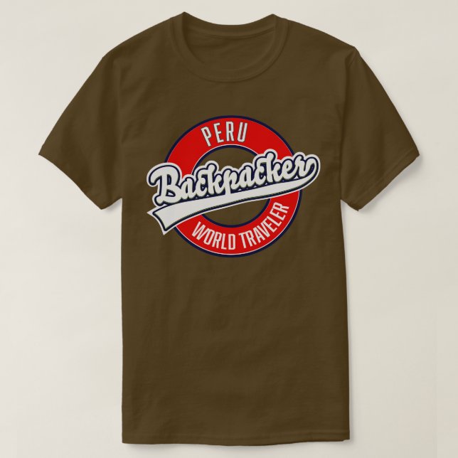 Camiseta logotipo peru backpacker world traveler (Frente do Design)