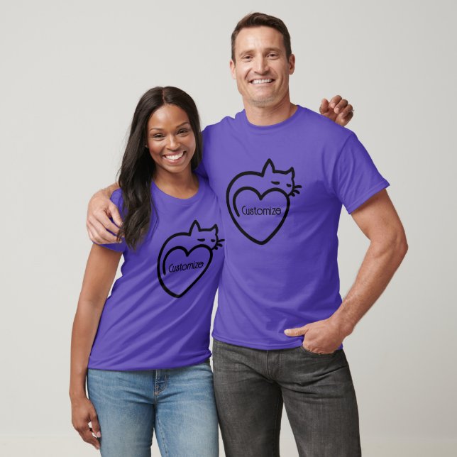 Camiseta Logotipo Preto de Amor de Gato Personalizado (Unissex)