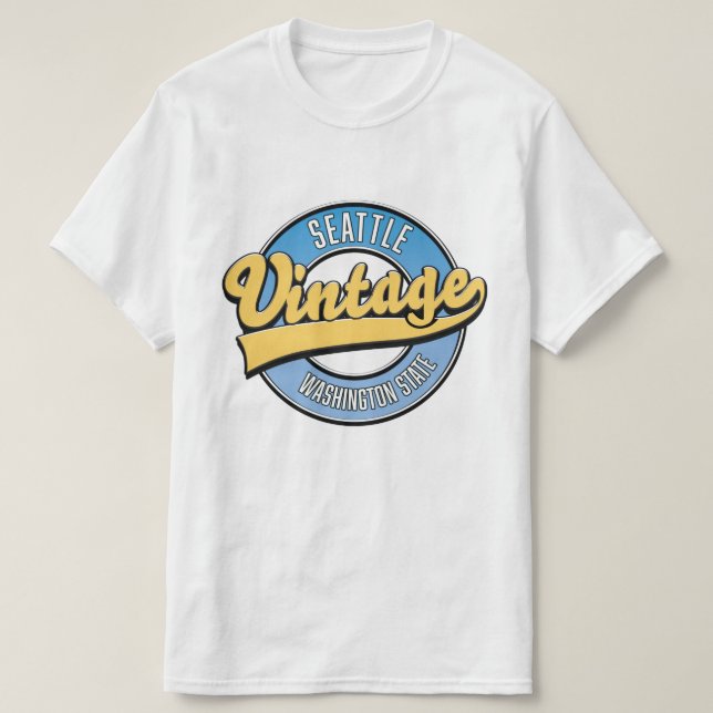 Camiseta Logotipo retrô de Seattle Washington State. (Frente do Design)