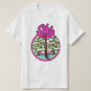 Camiseta logotipo rosa de esqui vintage