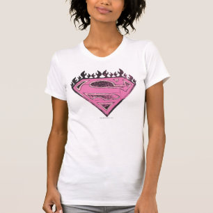 Camiseta Logotipo rosa super-menina com chamas