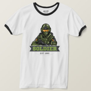 Camiseta Logotipo Tático de Soldado – Design de Emblema Mil