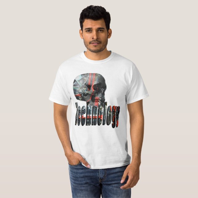 Camiseta Logotipo Tecnológico E Crânio Computador, (Frente Completa)