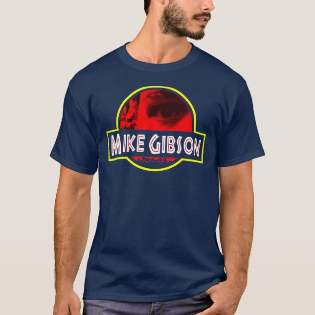 Camiseta Logotipo vermelho de Mike Gibson, azul escuro & (Frente)