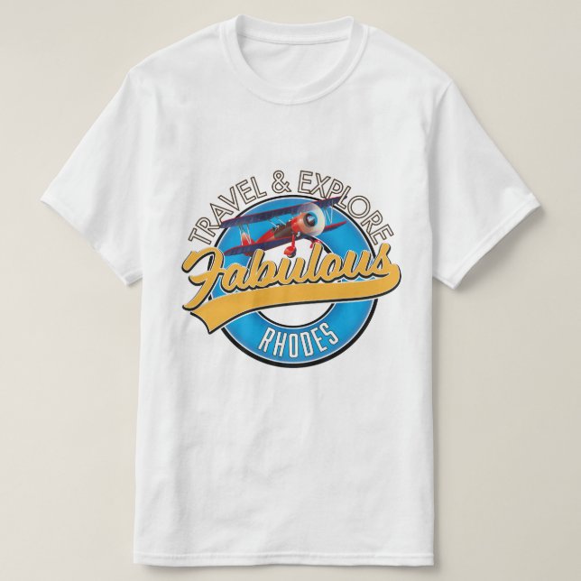 Camiseta logotipo Viagem & Explore Fabuloso Rodes (Frente do Design)