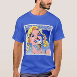 Camiseta Loira Comendo Sorvete Colorido Estilo Pop Art dos 