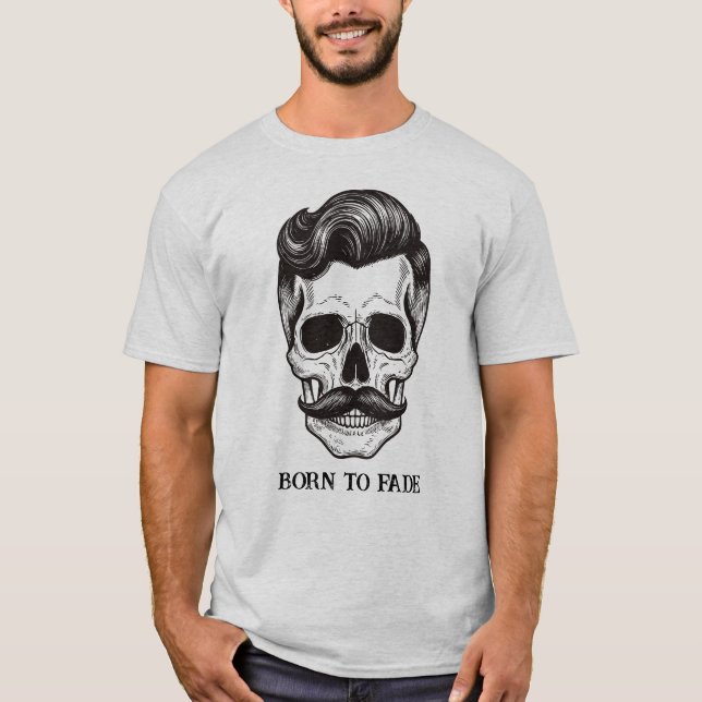 Camiseta Loja de Barbeiro Bigode Crânio Fade Master (Frente)