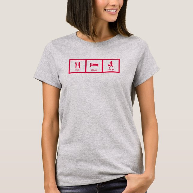 Camiseta Loja Divertida Rosa Compradora Compulsiva Comer Do (Frente)