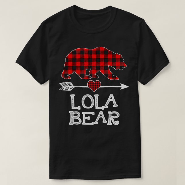 Camiseta Lola Bear Christmas Pajama Red Xadrez Buffalo Fami (Frente do Design)