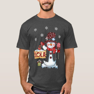 Camiseta Lola Snowman Christmas Candy Cane Red Plaid Santa