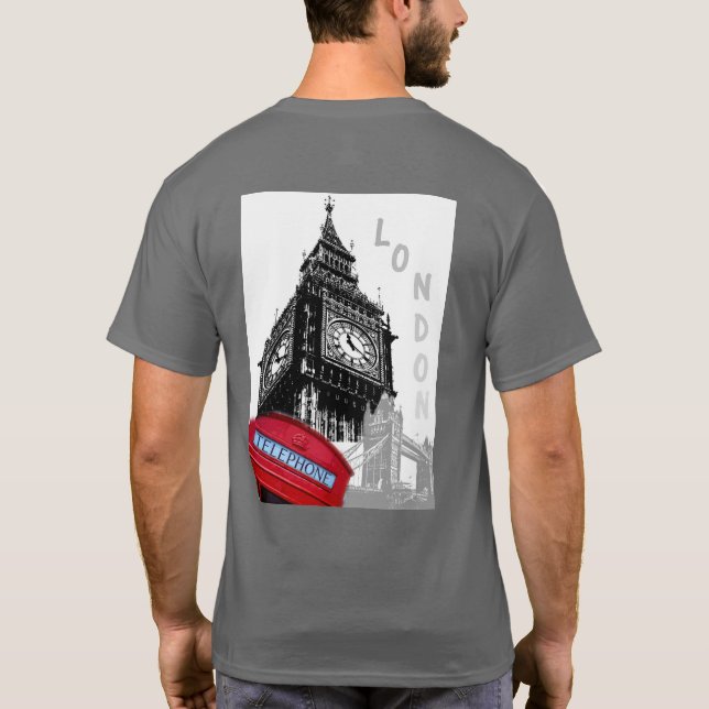 Camiseta London Big Ben Clock Tower Red Telephone (Verso)