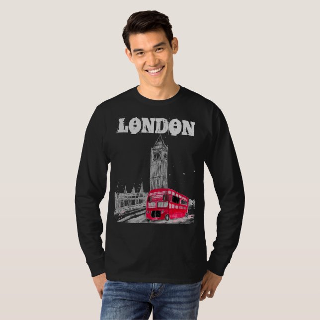 Camiseta London Black Modern England Reino Unido (Frente Completa)
