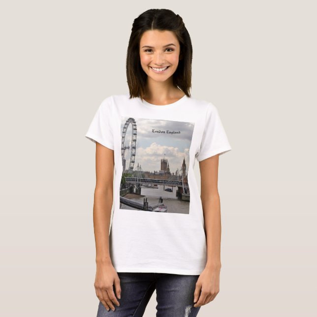 Camiseta London England Skyline, Big Ben, London Eye, Thame (Frente Completa)