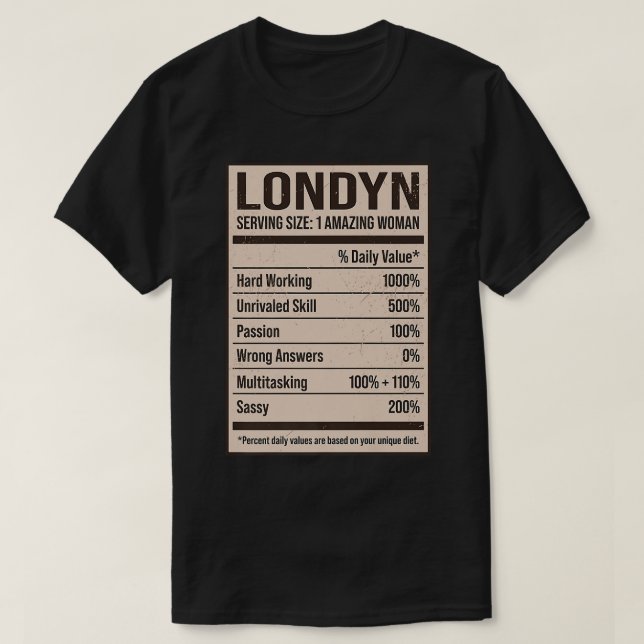 Camiseta Londres Fatos Nutrição Nome Apelido Alias Título F (Frente do Design)